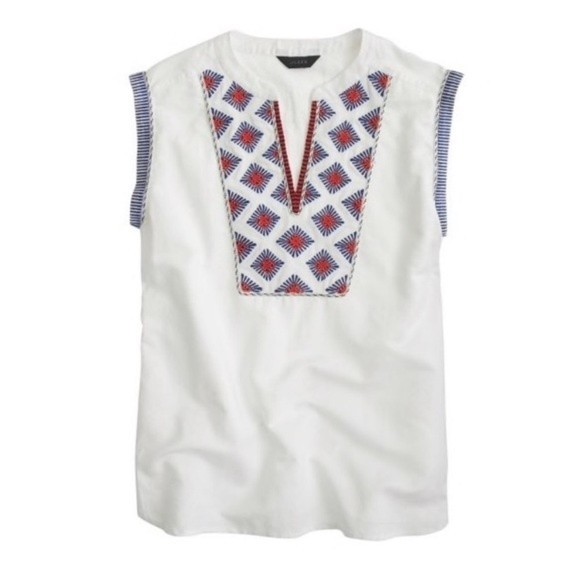 J. Crew Sunburst Embroidered Boho Linen Sleeveless Blouse, Size 2 - Picture 2 of 15